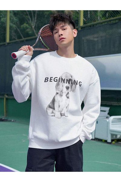 AFROGİYİM Φούτερ Unisex Beginig Dog Printed Oversize Crew Neck Φούτερ
