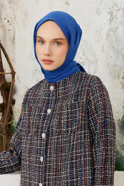 Qef Blue Denim Pleated Cotton Shawl