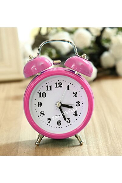 KaktüsKedi Mini Dekoratif Metal Işıklı Alarmlı Yuvarlak Masa Saati - Çalar Saat Pudra