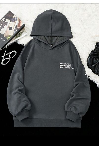 AFROGİYİM Unisex Stay Strong Energetic Printed Oversize Hoodie