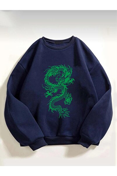 AFROGİYİM Γυναικείο φούτερ Oversize Green Dragon με στάμπα