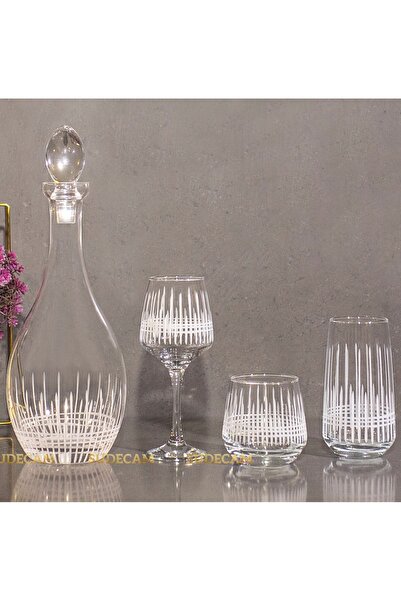 sudeka 37 Parça 12 Kişilik Üççember El Dekor Kesme Cam Su Bardak Takımı,Meşru...