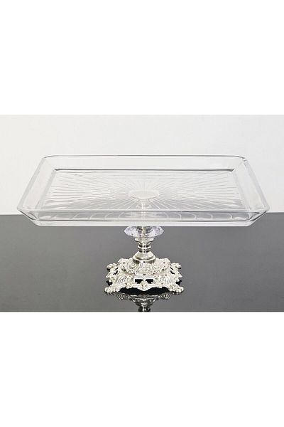 atabey home Square Serving Plate - Silver Foot with Cast Foot