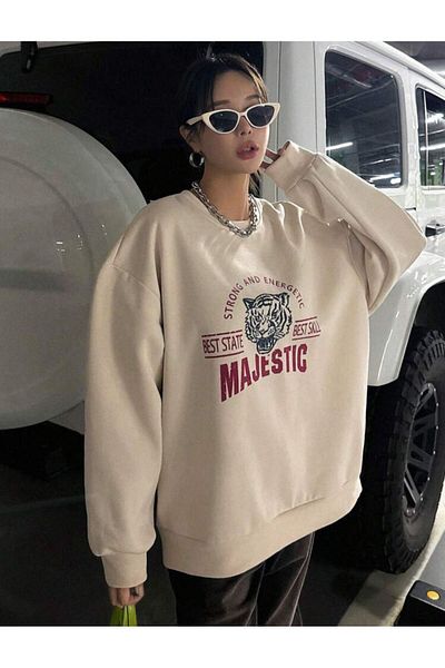AFROGİYİM Φούτερ Unisex Majectic Strong με στάμπα Oversize Crew Neck