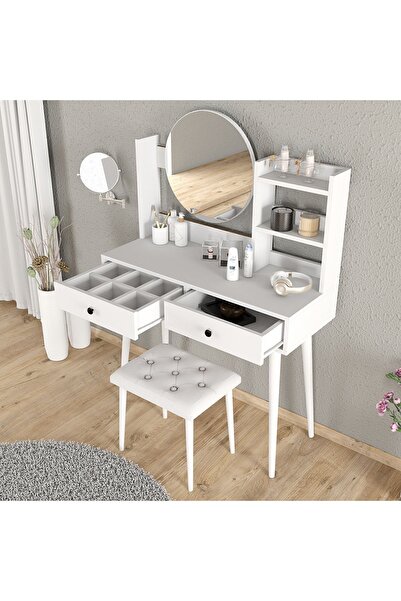 ROEWOOD EFSANE MAKYAJ MASASI BEYAZ TABURE TAKIM