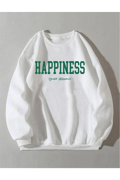 AFROGİYİM Γυναικείο φούτερ με στάμπα Oversize Happiness