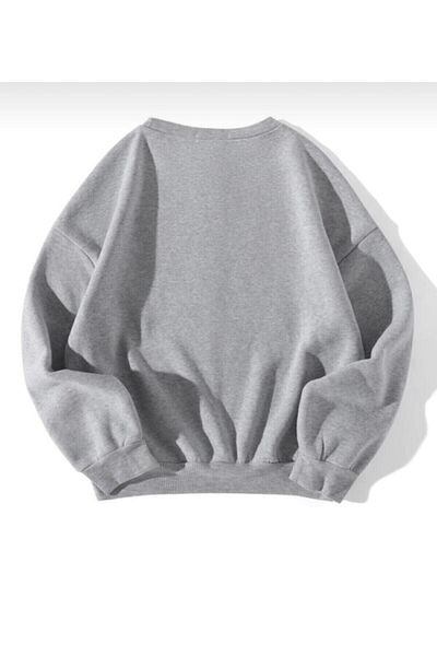 AFROGİYİM Women's Gray Oversize New York Brooklyn Printed Knitted Fleece Sweatshirt