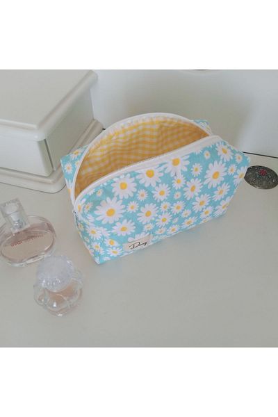 Daisy Large Size Blue Daisy Makeup Bag
