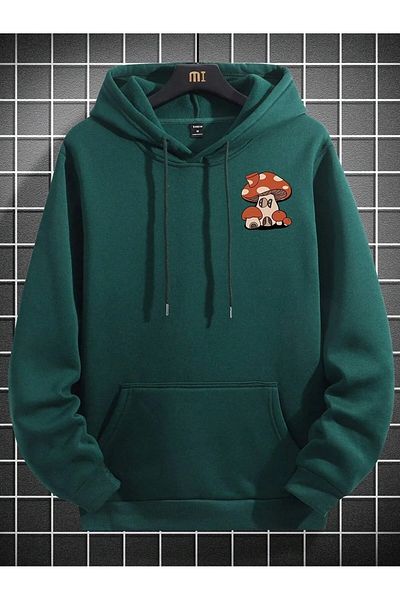 AFROGİYİM Ανδρικό φούτερ Oversize με κουκούλα με στάμπα μανιταριού