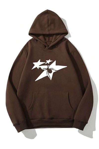 AFROGİYİM Unisex Spider Star Printed Oversize Hooded Hoodie