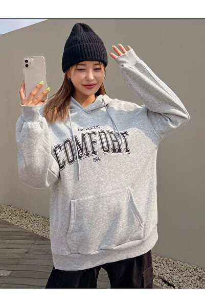 AFROGİYİM Жіноча сіра толстовка з принтом "Комфорт