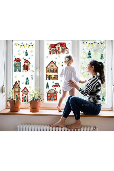 ENGINPRINT Christmas New Year Winter Houses Kids Baby Room Sticker Set