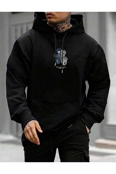 AFROGİYİM Unisex mikina s oversize mikinou s potištěným medvídkem Have Good Day