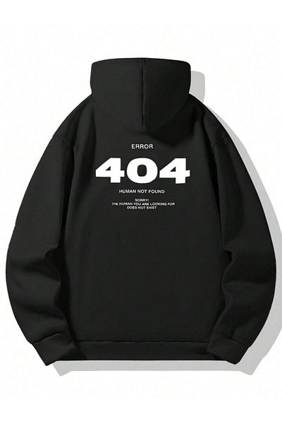 AFROGİYİM Unisex 404 Eror Human Not Found Printed Oversize Hooded Hoodie