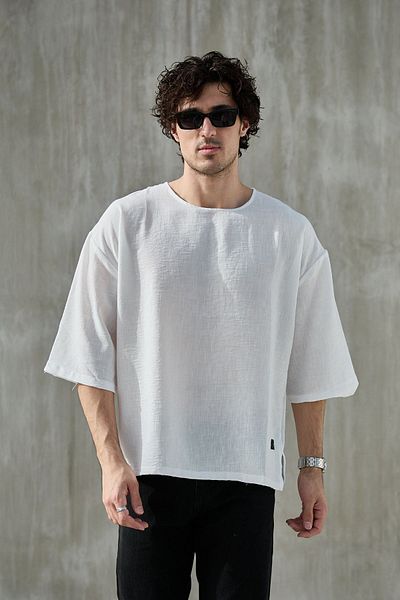 JR Boutique Tricou oversize cu mânecă scurtă pentru bărbați, cu gât crew - alb