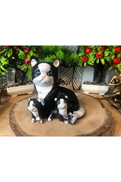 Atak Hediyelik Dekoratif Yavrulu Kedi Biblo Polyester