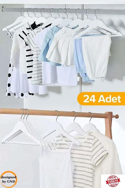 BabyLondy Rochie pentru copii cu aspect din lemn din 24 piese - Umeraș pentru bebeluși și haine
