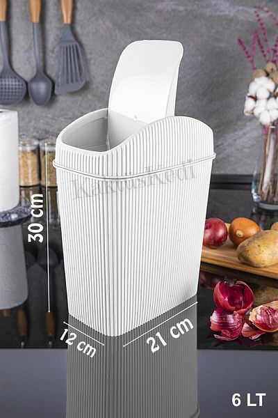 KaktüsKedi Κάδος απορριμμάτων μεσαίου μεγέθους 6 LT, Κουζίνα, Μπάνιο, Τουαλέτα, Επιτραπέζιος Κάδος Απορριμμάτων Λευκό