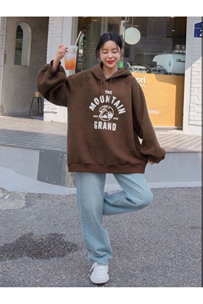 AFROGİYİM Γυναικείο φούτερ The Mountain Grand με στάμπα Hooded Oversize