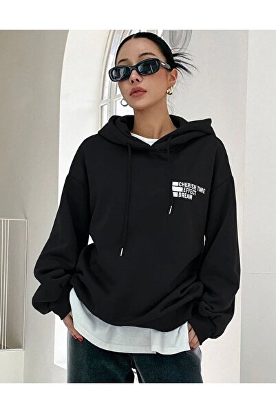 AFROGİYİM Γυναικείο φούτερ Cheris Time Printed με κουκούλα Oversize