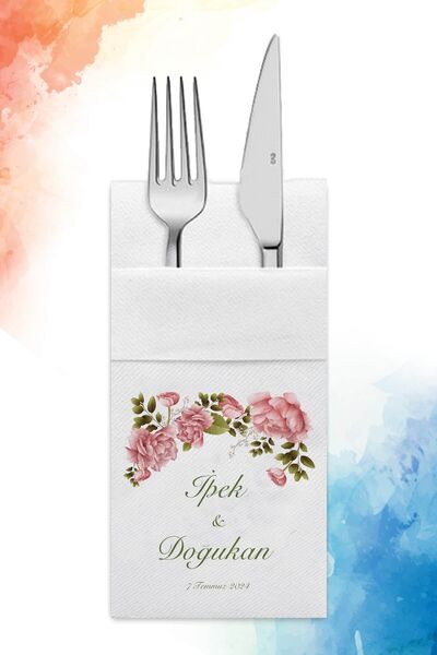 nna tasarım 50 Adet Kişiye Özel Isim Baskılı Aırlaıd Cepli Düğün Peçetesi (A0...