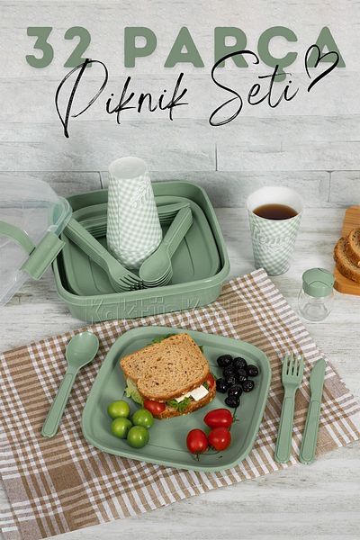 KaktüsKedi 32 Pieces 6-Person Picnic Set with Carrying Bag