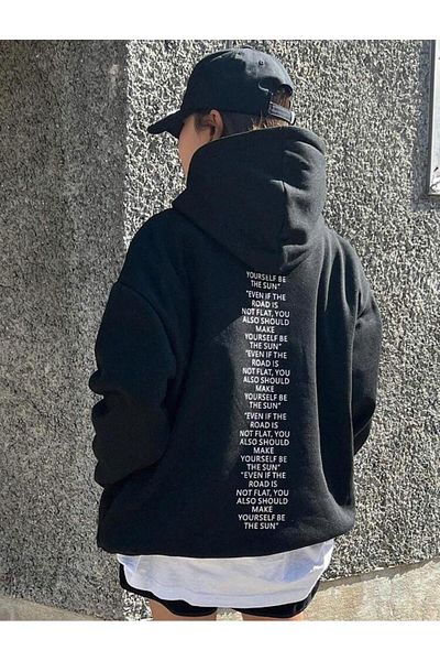 AFROGİYİM Unisex Simply City Printed Μπροστινό Πίσω Oversize Hooded Hoodie