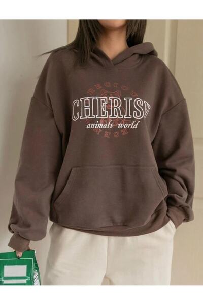 AFROGİYİM سويت شيرت نسائي كبير الحجم بغطاء للرأس مطبوع عليه Animals World من ...