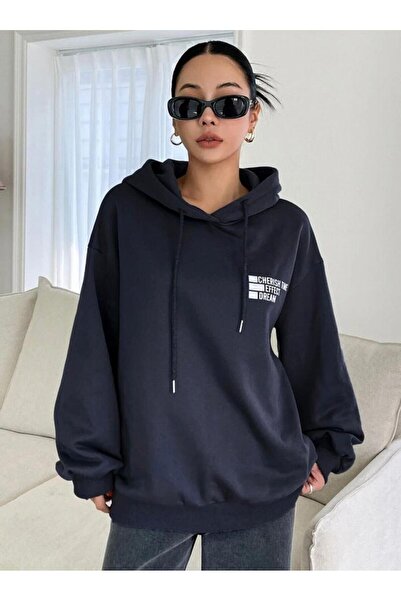 AFROGİYİM Γυναικείο φούτερ Cheris Time Printed με κουκούλα Oversize