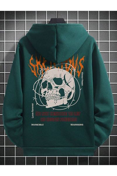 AFROGİYİM Unisex Skeletons Freedom Printed Oversize Hoodie