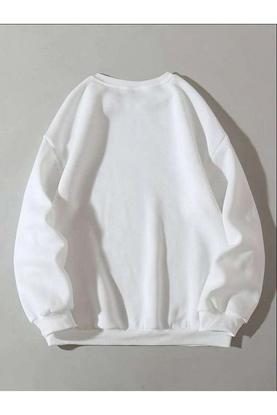 AFROGİYİM Γυναικείο φούτερ με στάμπα Oversize Inspire σε λευκό χρώμα