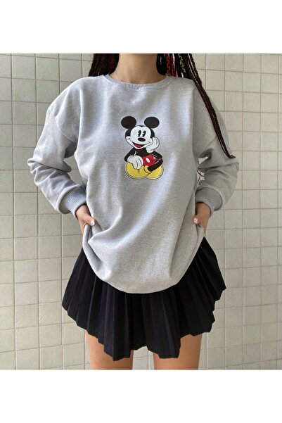 AFROGİYİM Dámský šedý oversize potisk Looney Tunes