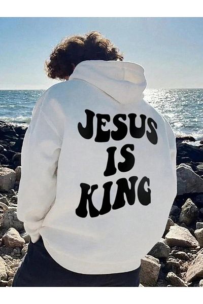 AFROGİYİM Φούτερ με κουκούλα Unisex Jesus King Back Printed Oversize