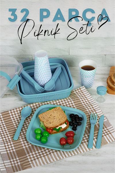 KaktüsKedi 32 Pieces 6-Person Picnic Set with Carrying Bag