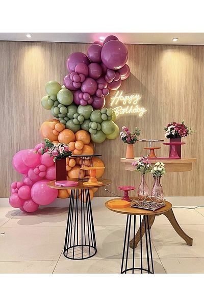 eğlencemarketi Wild Strawberry Fuchsia Green Balloon Chain 100 Pieces