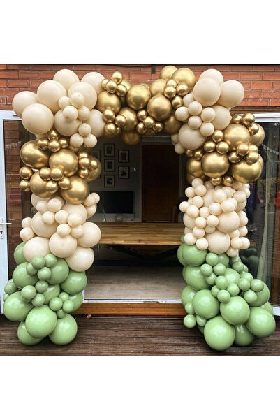 PEKSHOP Krom Gold Sütlü Kahve Ve Kış Yeşili Balon Zinciri 100 Adet