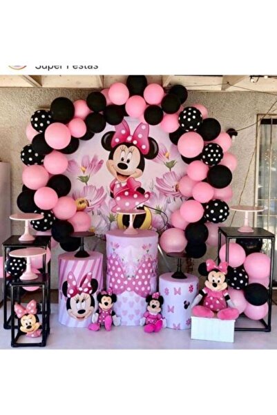 PEKSHOP Pembe Siyah Pantiyeli Balon Minnie Mouse Konsept Balon Zincir
