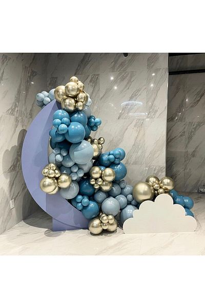 eğlencemarketi Chrome White Gold Deep Ocean And Storm Blue Balloon Chain 100 Pieces