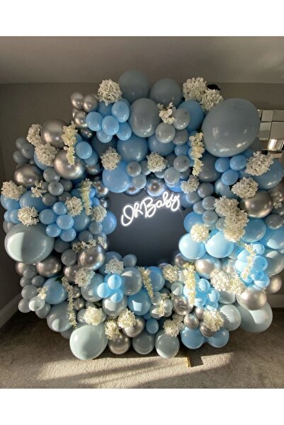 eğlencemarketi Krom Beyaz Altın Makaron Mavi Ve Gri Balon Zinciri 100 Adet