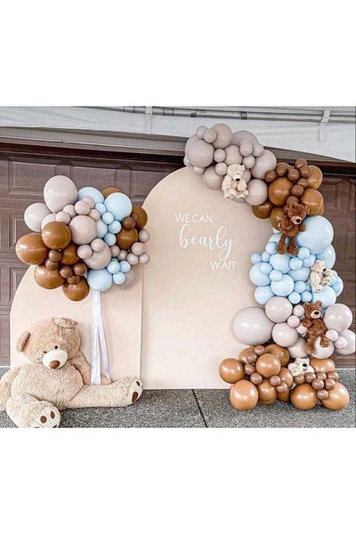 eğlencemarketi Retro Stone Smoke Macaron Blue And Caramel Balloon Chain 100 Pieces