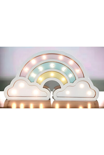 GHY AHŞAP Dekoratif Işıklı Gökkuşağı Çocuk Odası Masa Süsü Biblo (30x15CM)