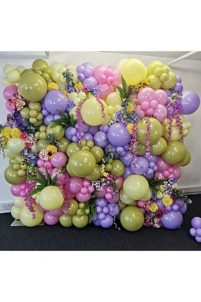 eğlencemarketi Macaron Pink Lilac Yellow And Retro Olive Balloon Chain 100 Pieces