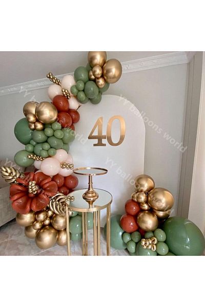 eğlencemarketi Chrome Gold Mold Green Skin Color and Burnt Orange Balloon Chain 100 Pieces