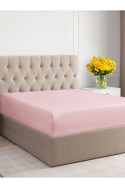 turkanlarhome Powder Pink Colored 100% Cotton Combed Fabric Fitted Elastic Sheet Single-Double