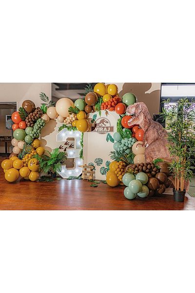 eğlencemarketi Retro Turmeric Mildew Green Caramel Burnt Orange and Milky Brown Balloon Chain 100 Pieces