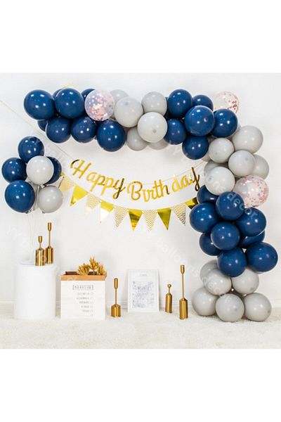 eğlencemarketi Pastel Navy Blue and Gray Balloon Chain 100 Pieces