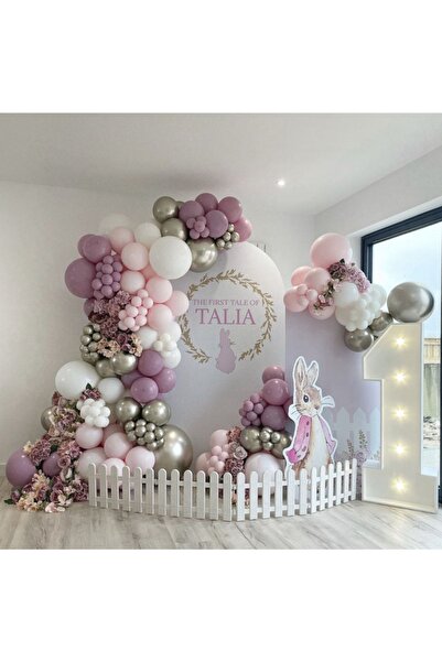 eğlencemarketi Krom Beyaz Altın Toz Pembe Makaron Pembe Ve Beyaz Balon Zincir...