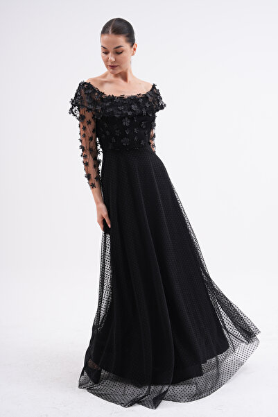 migi life noktalı tül ve 3 boyutlu şık kloş elbise