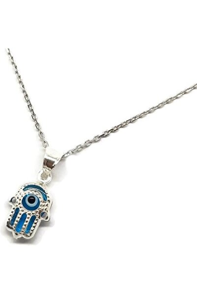 Sylvery Jewels Şeffaf Açık Renk Mavi Göz Nazar Boncuğu Ufak Hamsa Kolye 925 A...