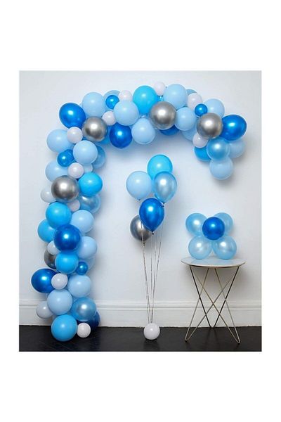 eğlencemarketi Chain Balloon Set Blue Silver White 125 Pieces
